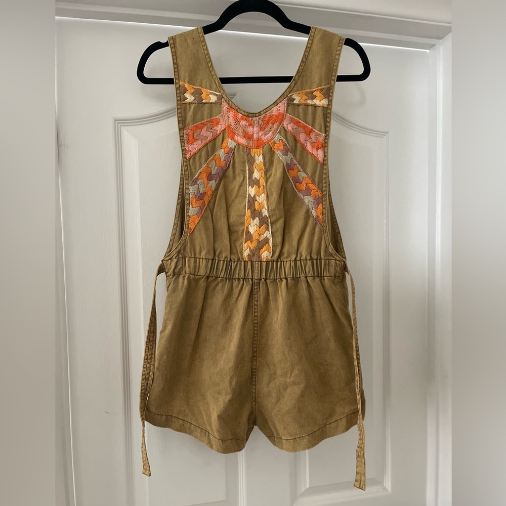 Chasing Unicorns Tan Waiting for the Sun overalls with Embroidered Detail - Picture 2 of 5